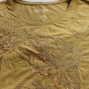 Chico's Olive Sequin Scoop-Neck Short Sleeve Top